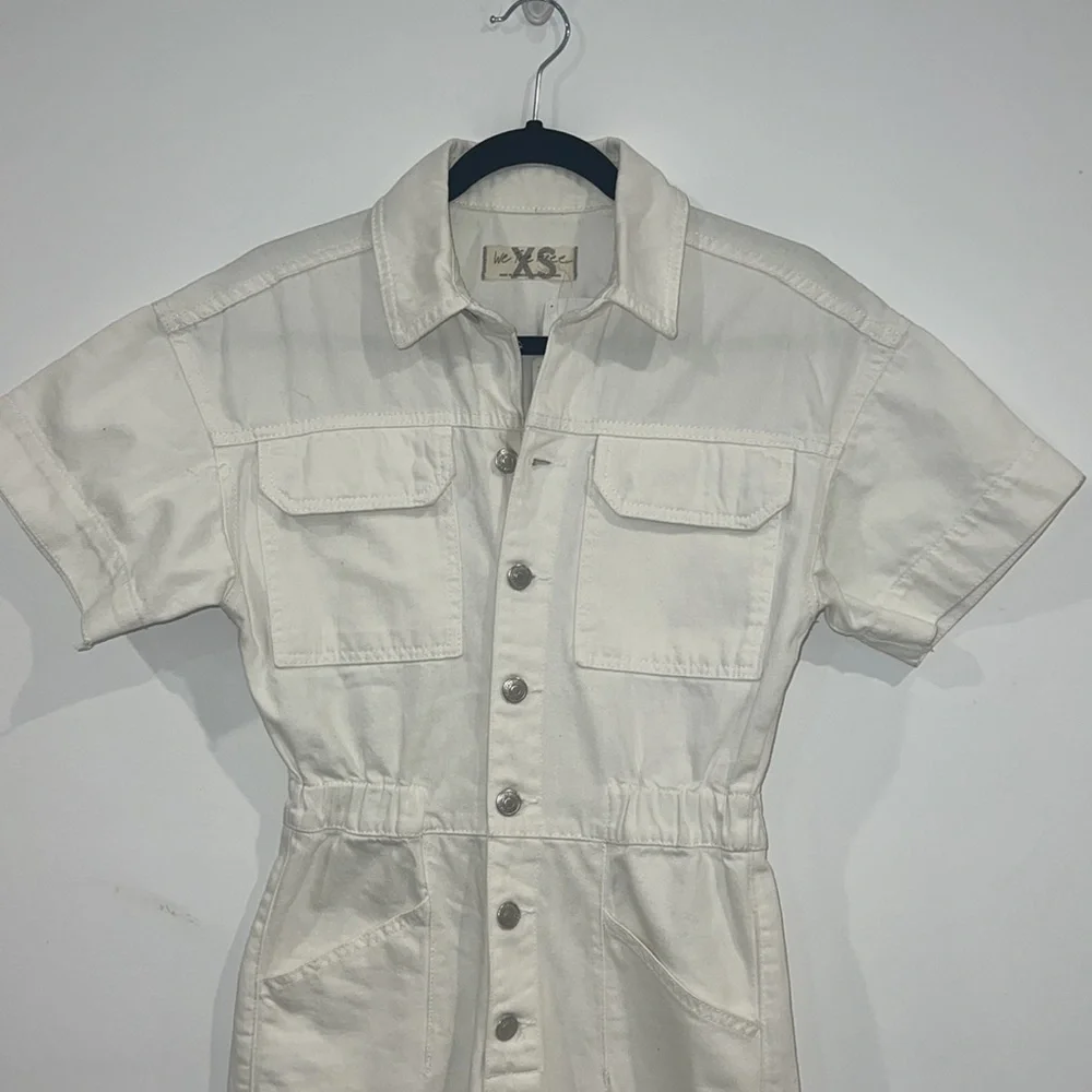 FREE People Marci button through denim jumpsuit in white size XS - Picture 6 of 17
